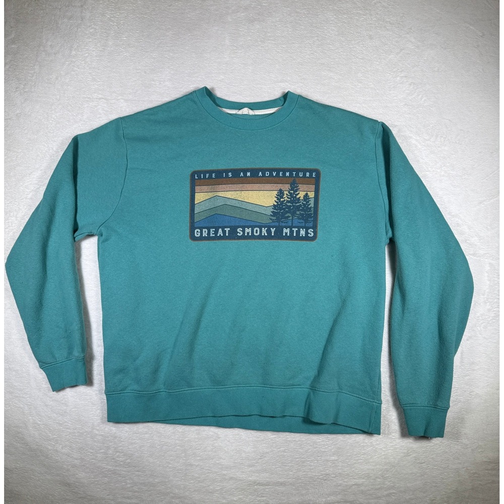 Unwind by League Teal Sweatshirt Life is an Adventure Great‎ Smoky Mtns 2XL